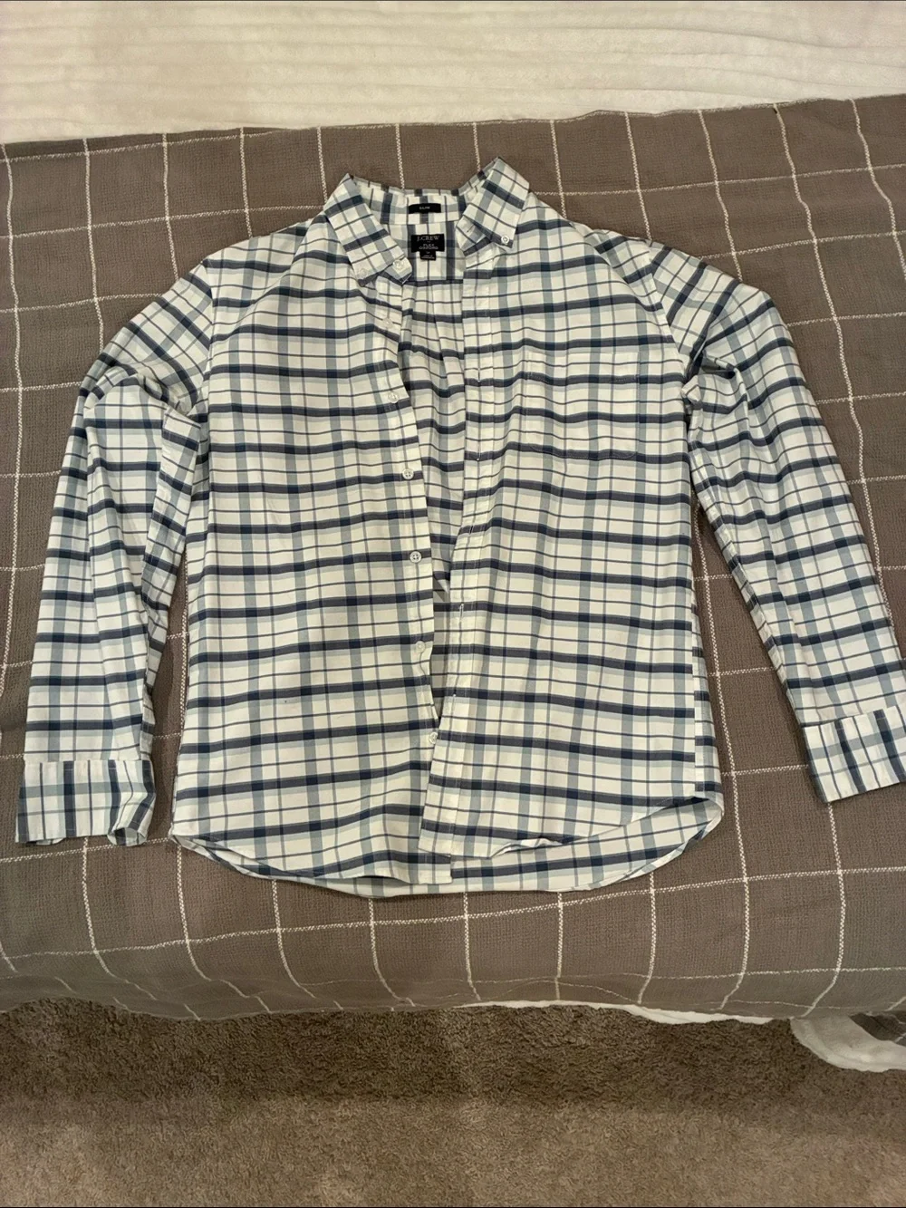 J. Crew White & Navy Plaid Button-Down Shirt